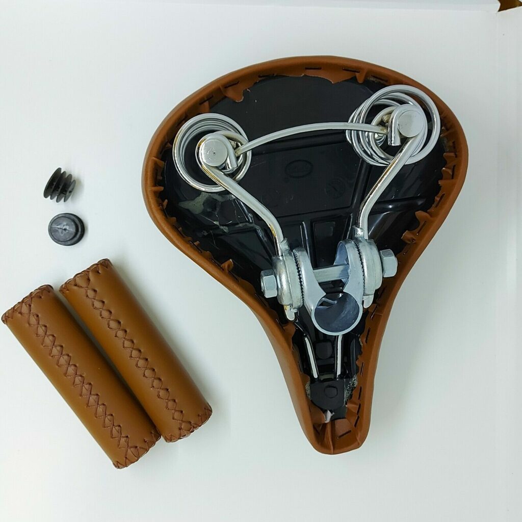 BROWN Saddle / Handlebar Grips Vintage Retro look style set Sprung Seat