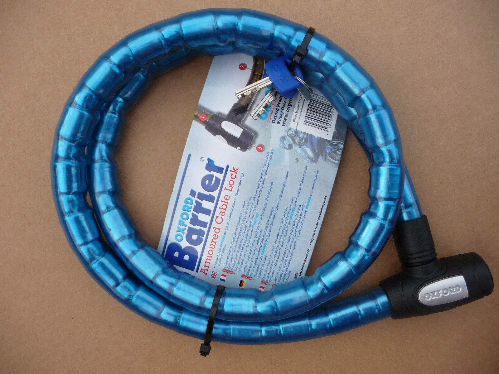 LOCK Oxford Barrier Armoured Cable Bicycle Motorbike Quad Bike Key 1.5m