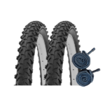 Pair of 20" Tyres & Tubes - 20 x 1.95 | Junior Bike MTB Tread | Black