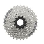 Shimano 9-speed cassette CS-HG201, 11-34T, silver, designed for MTB, touring, and hybrid bikes, ensuring smooth and reliable gear shifts.