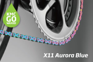 KMC GO WAXED Chain X11 Aurora Blue 11 speed 118 links Oil Slick - Image 3