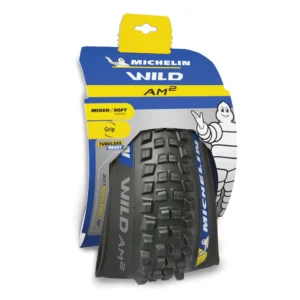 Michelin Wild AM² tyre stacked in packaging with Michelin branding visible