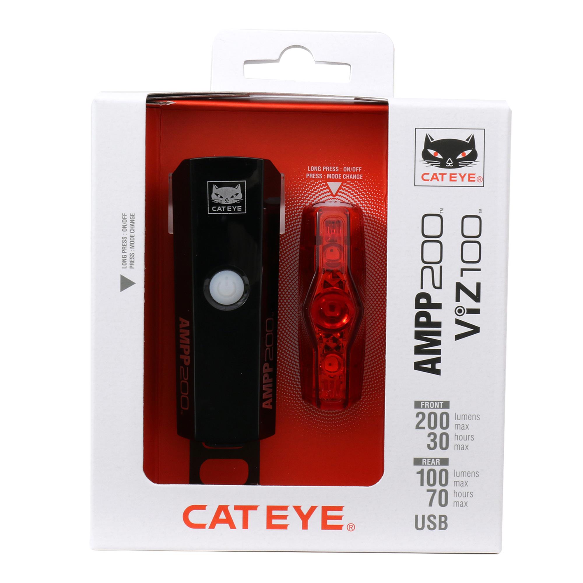 CatEye AMPP 200 Front & ViZ 100 Rear Bike Light Set – USB Rechargeable, 100 Lumen - Image 2