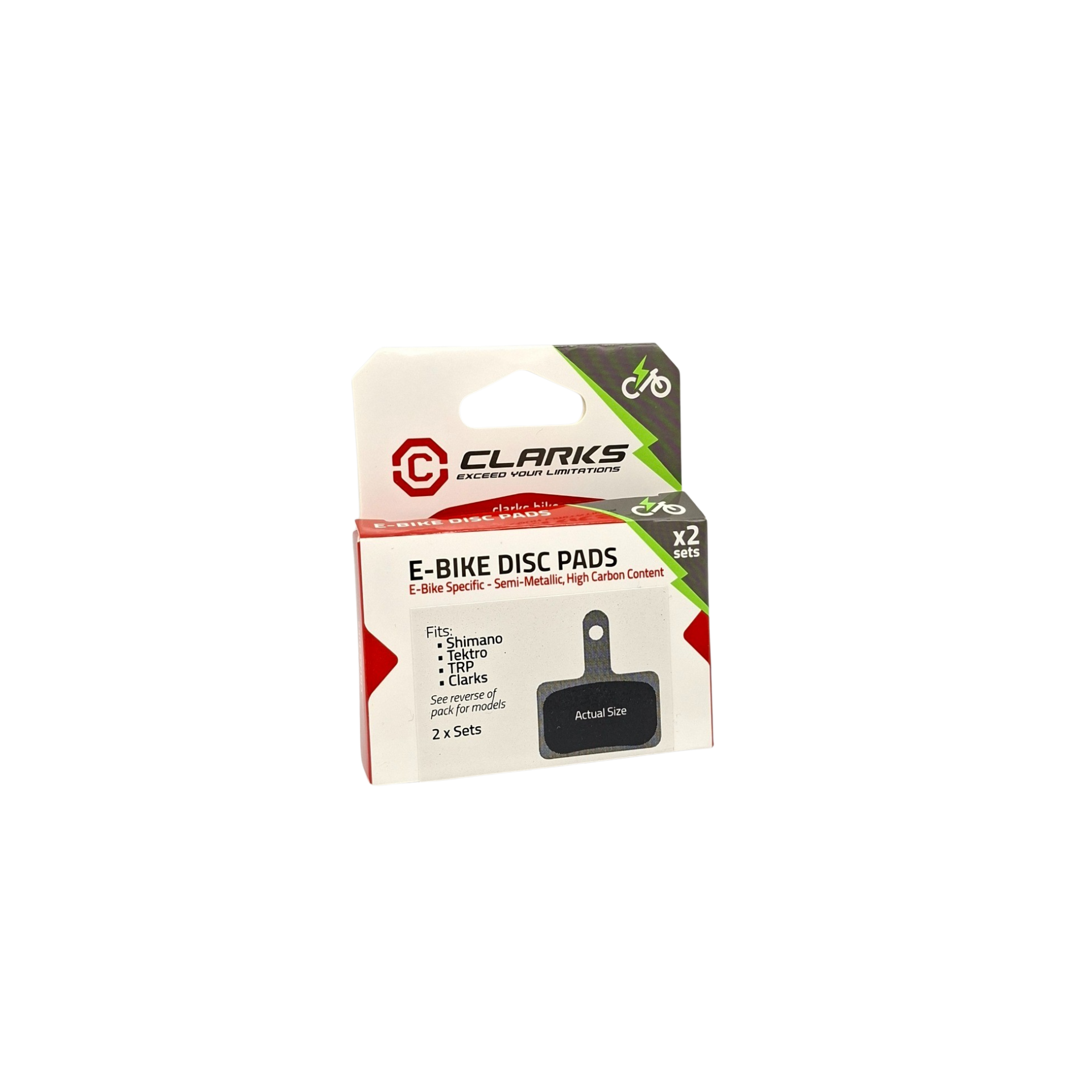 Clarks E-VRS811 E-Bike Disc Brake Pads – Semi-Metallic High Carbon Pads for Shimano, Tektro & TRP Brakes (EVRS811X2)