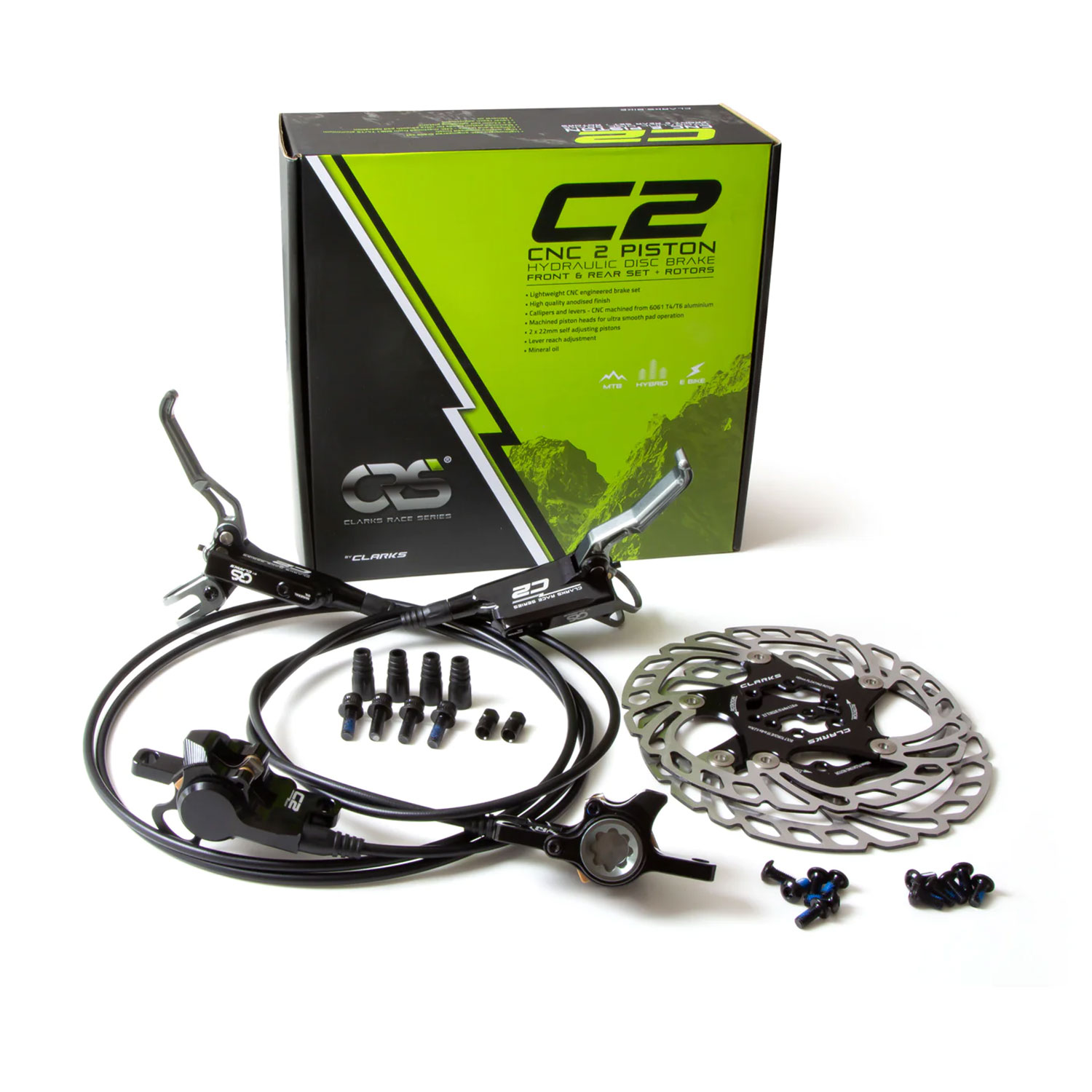 Clarks C2 Hydraulic Disc Brake Set | CNC Race Series | 160mm Rotors – MTB / E-Bike – Black