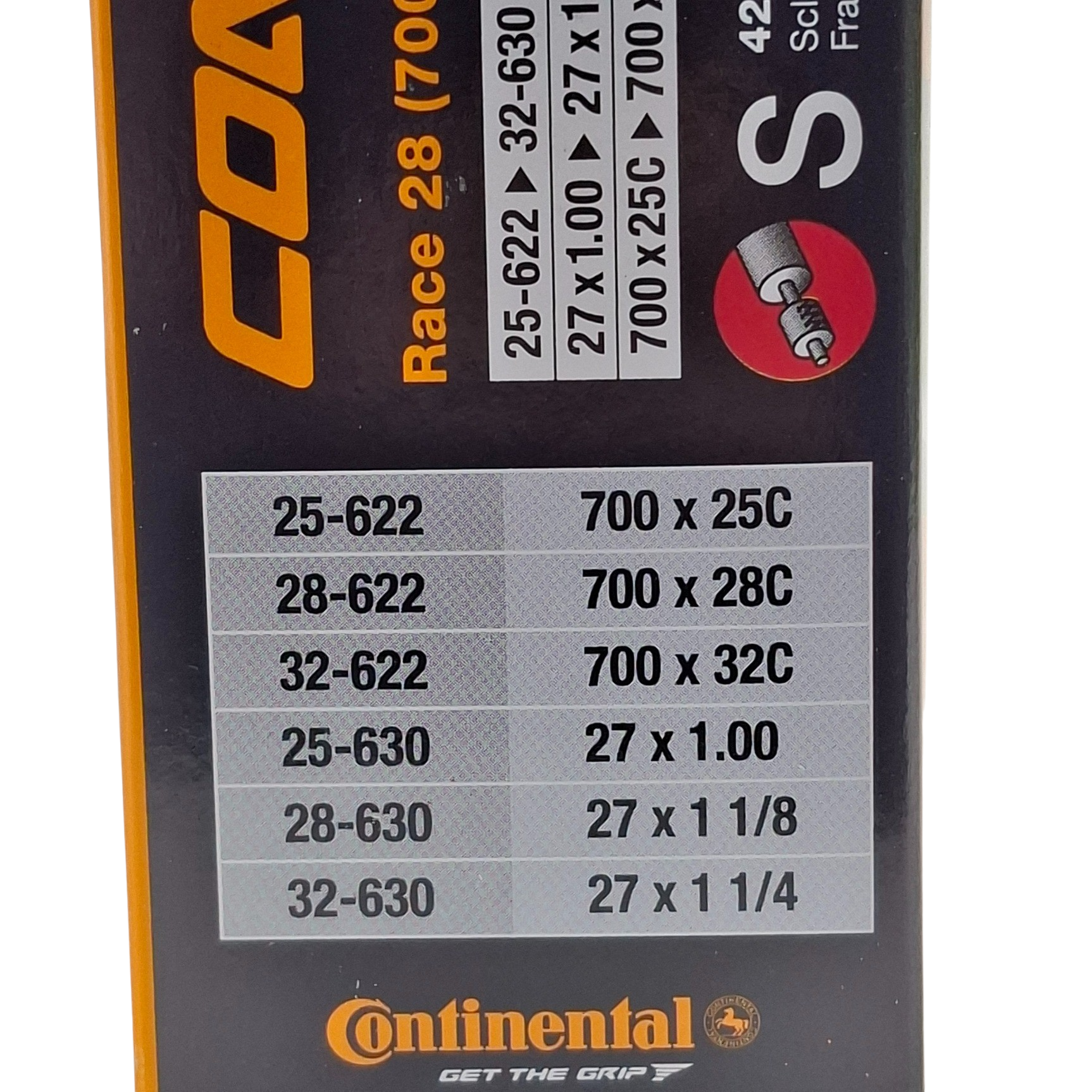 Continental Race 28 Wide Inner Tube – 700c / 27" – Presta Valve 42mm - Image 3